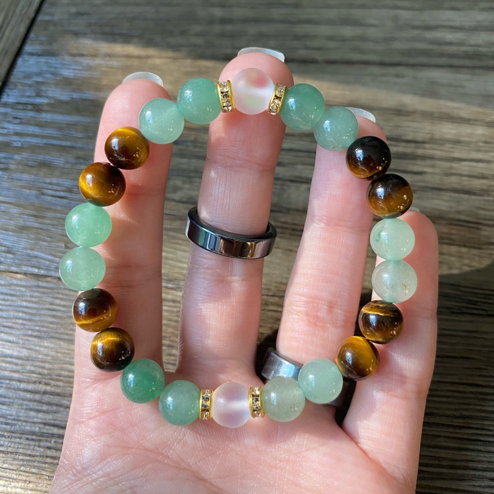 Handmade Tiger’s Eye & Green Aventurine Crystal Beaded Bracelet